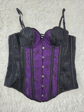 Bedroom Stories whimsygoth purple black lace overbust corset. Size medium.